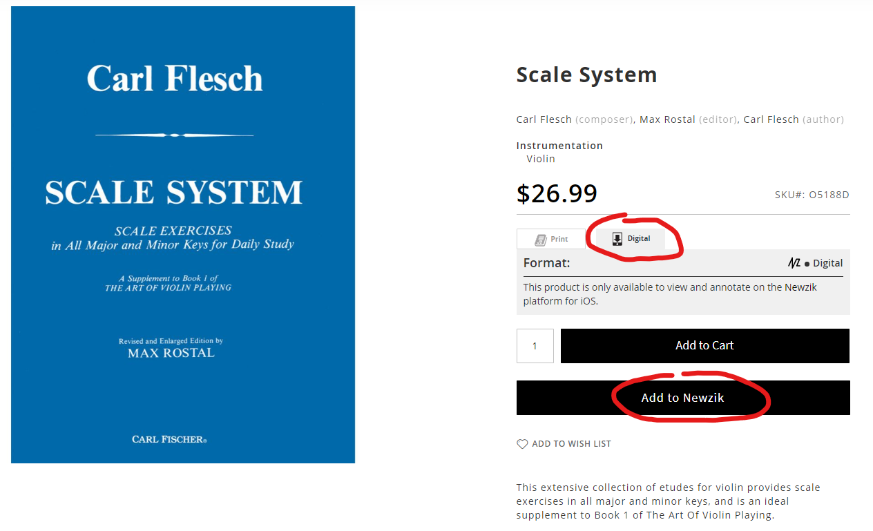 Product Page screenshot showing Add to Newzik button.